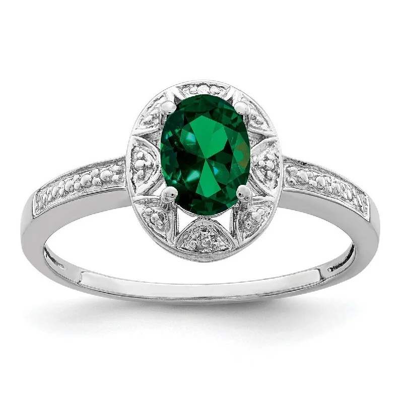 Curata 925 Sterling Silver Polished Diamond and Created Emerald Ring