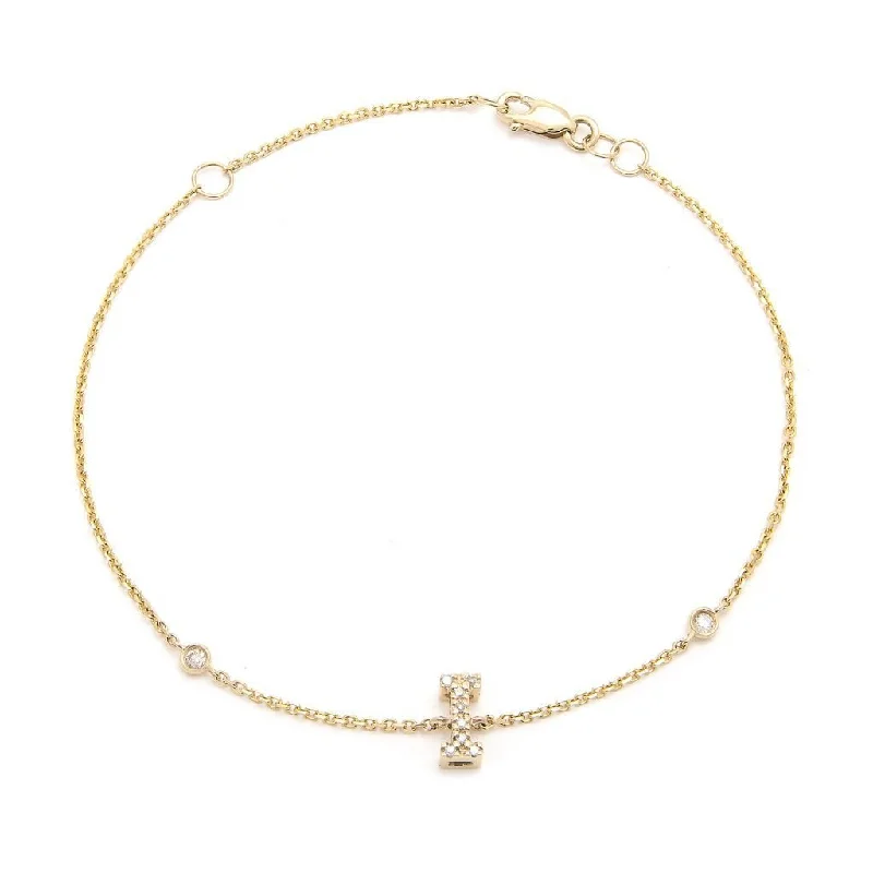 14K Gold Initial "I" Bracelet With Diamonds