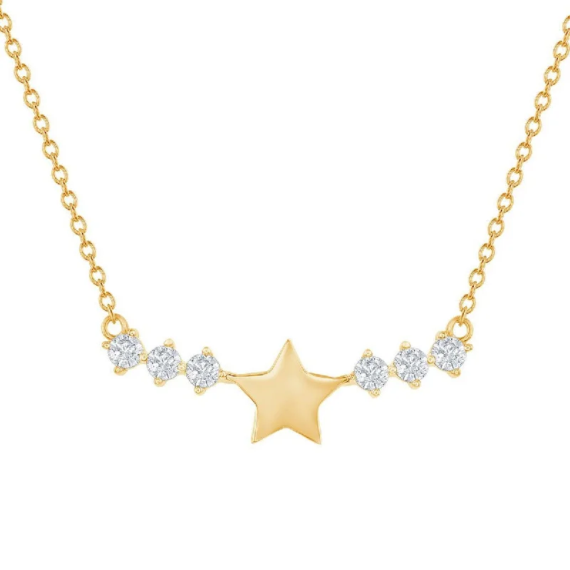 Classic Women's Necklace - GP Sterling Silver Star with CZ Side Bar | M-6887-GP