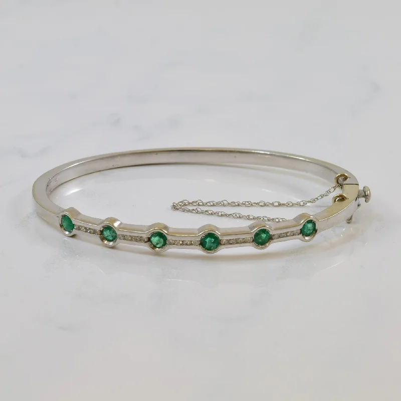 Emerald & Diamond Hinged Bangle | 0.60ctw, 0.18ctw | 6.5" |