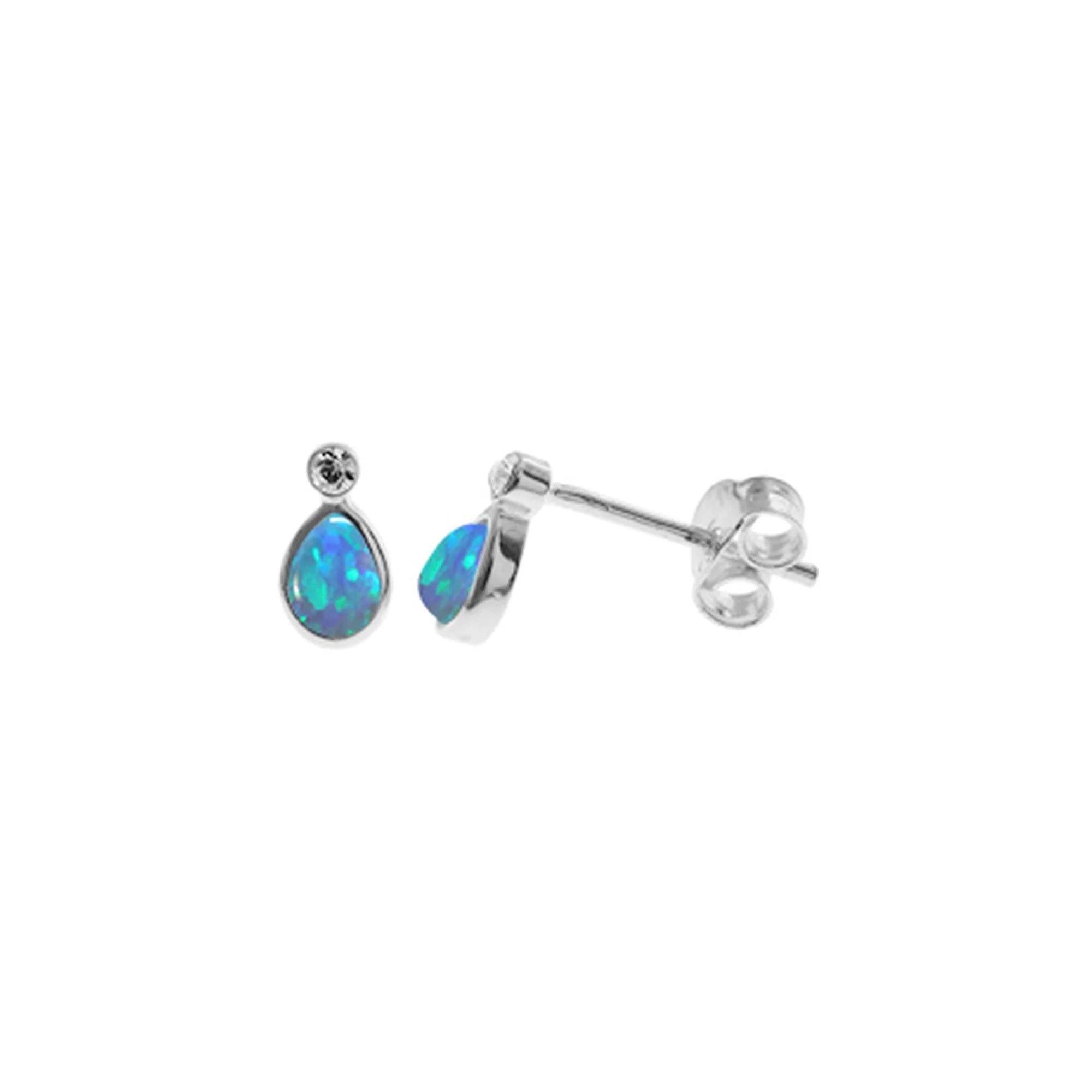 Teardrop Silver And Blue Opal Stud Earrings