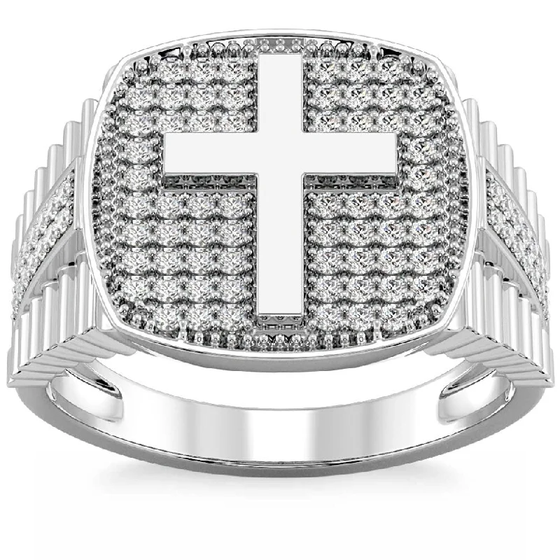 3/4Ct Men's Diamond Cross Ring Gold Lab Grown