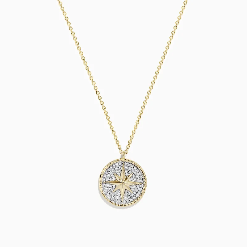 Novelty 14k Yellow Gold Diamond Compass Pendant