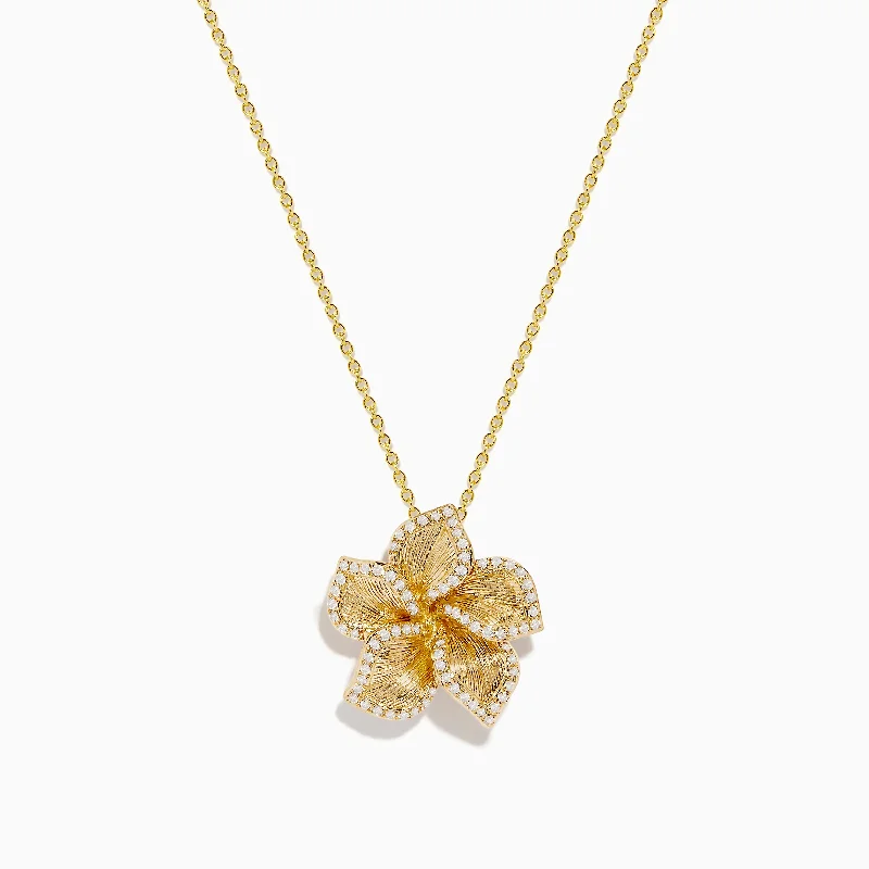 Nature 14K Yellow Gold Diamond Flower Pendant