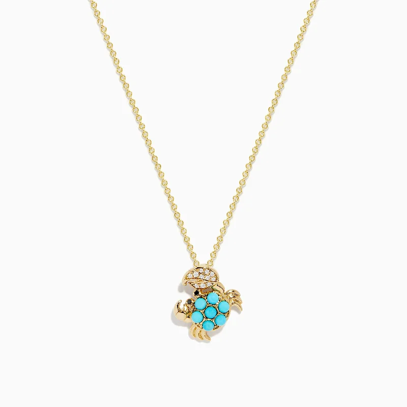 Seaside 14K Yellow Gold Turquoise and Diamond Crab Pendant