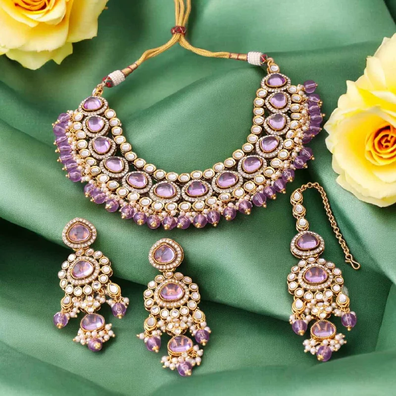 Purple Nikhina Kundan Jewellery Set