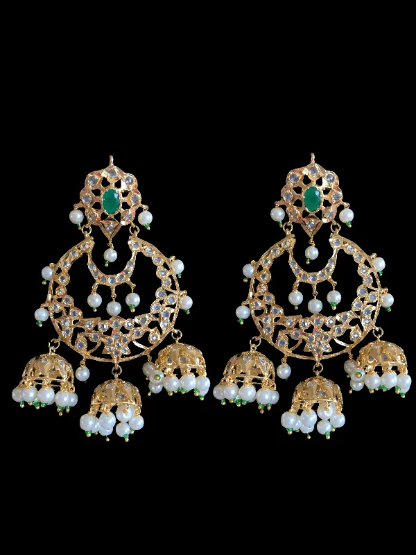 DER231 Heba Chandbali jhumka - green ( READY TO SHIP )