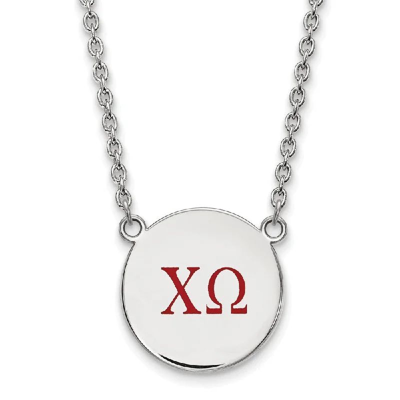 Sterling Silver Chi Omega Large Red Enamel Greek Letters Necklace