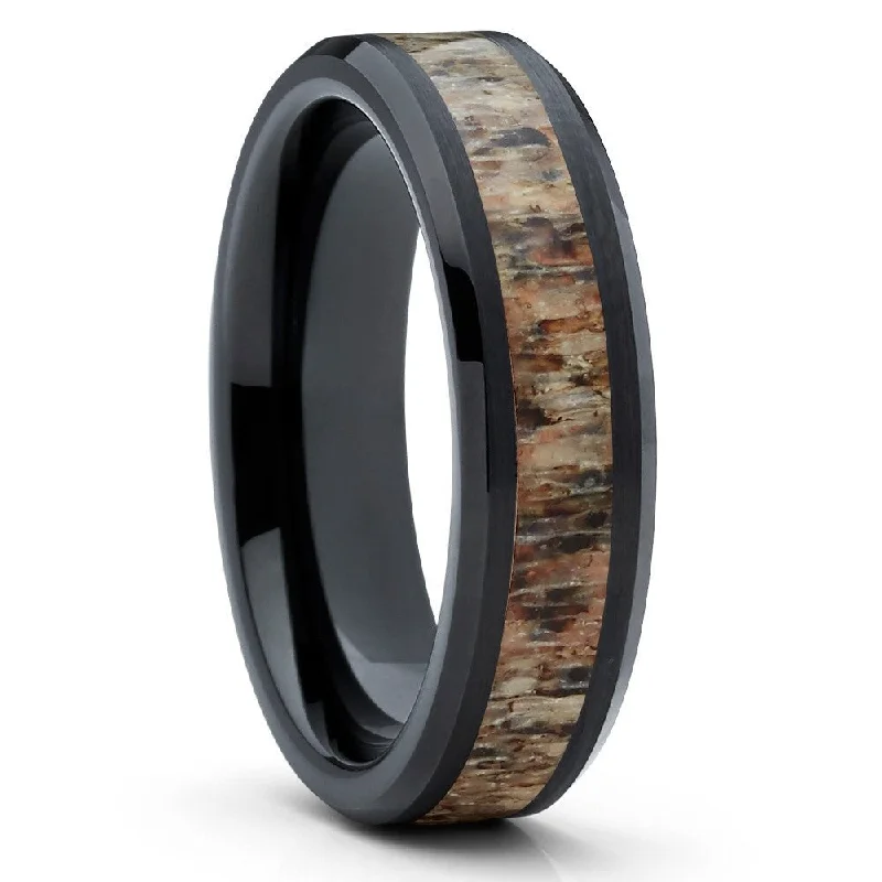 6Mm Black Tungsten Deer Antler Wedding Ring Comfort Fit Sizes 612