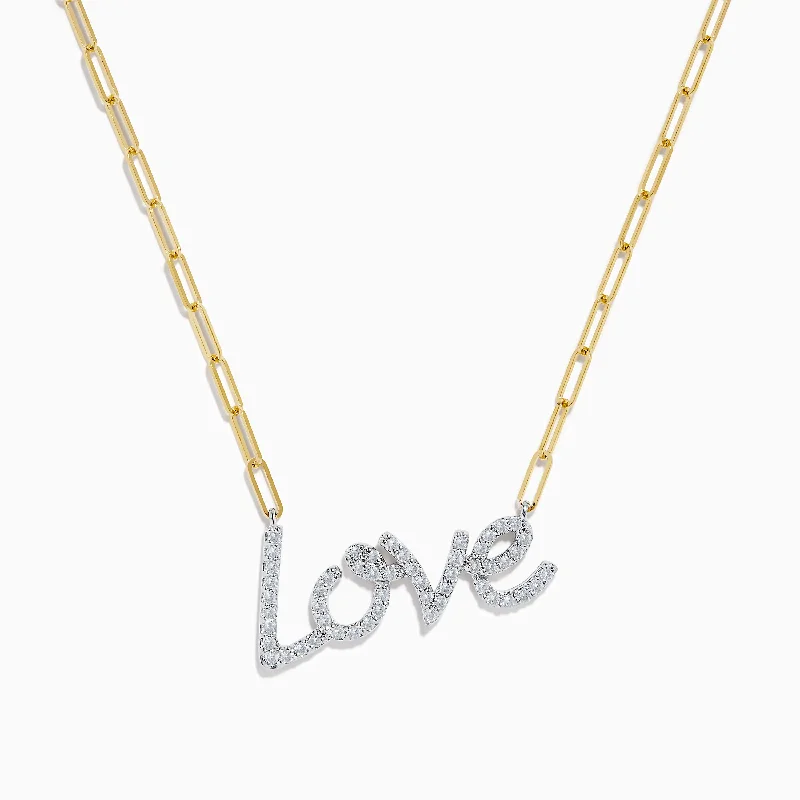 14K Two Tone Gold Love Pendant with Paperclip Chain