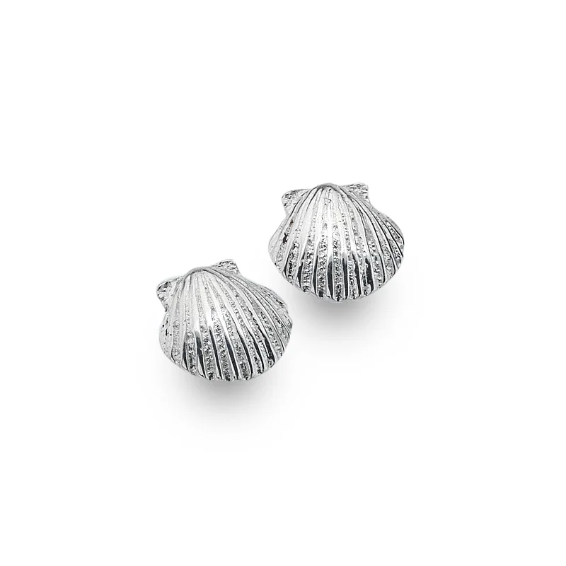 Sea Gems Silver Baby Scallop Shell Stud Earrings