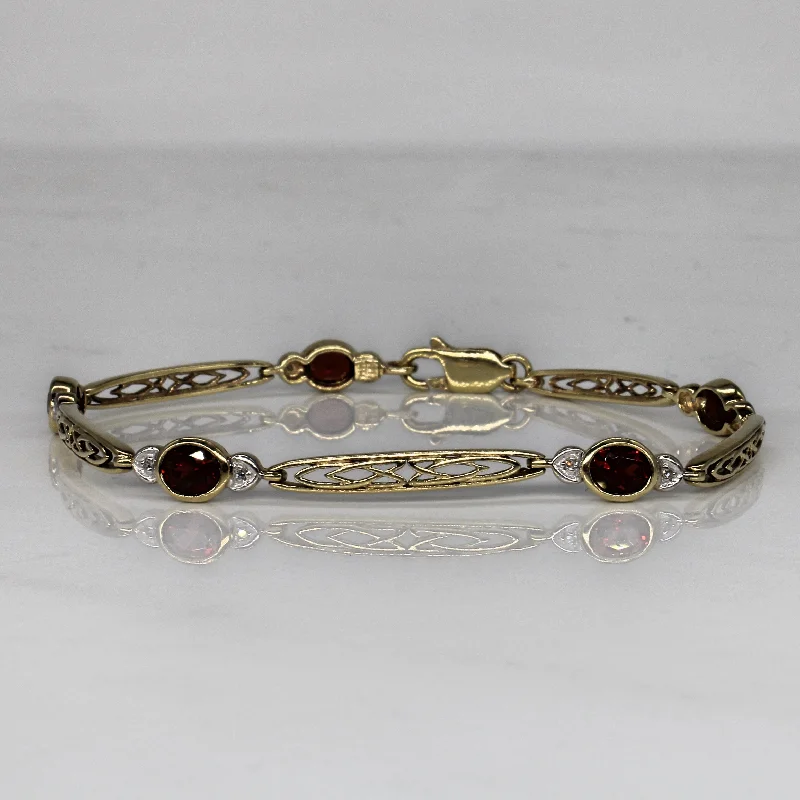 Garnet & Diamond Filigree Bracelet | 2.50ctw, 0.02ctw | 7.25" |