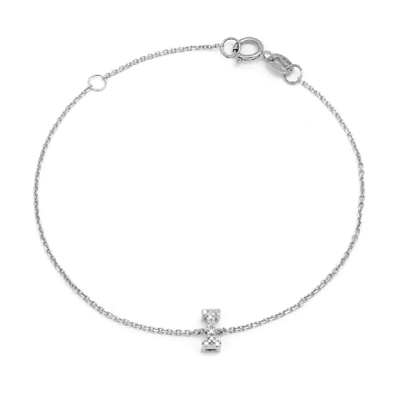 14K White Gold Diamond Initial "I" Bracelet