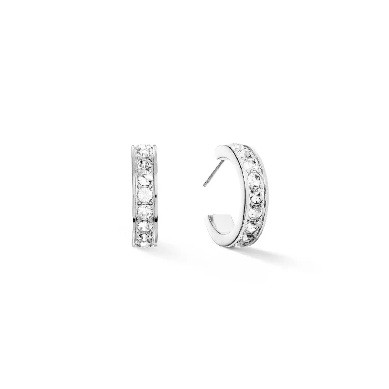 Coeur De Lion 20mm Crystal Hoop Earrings - Silver & White