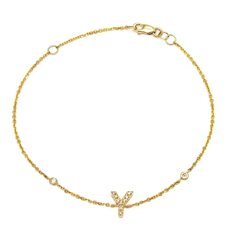 14K Gold Initial "Y" Bracelet With Diamonds