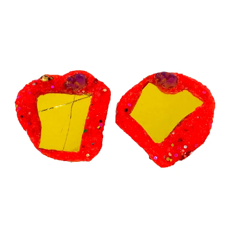 CORAL/YELLOW CLIP-ON EARRINGS