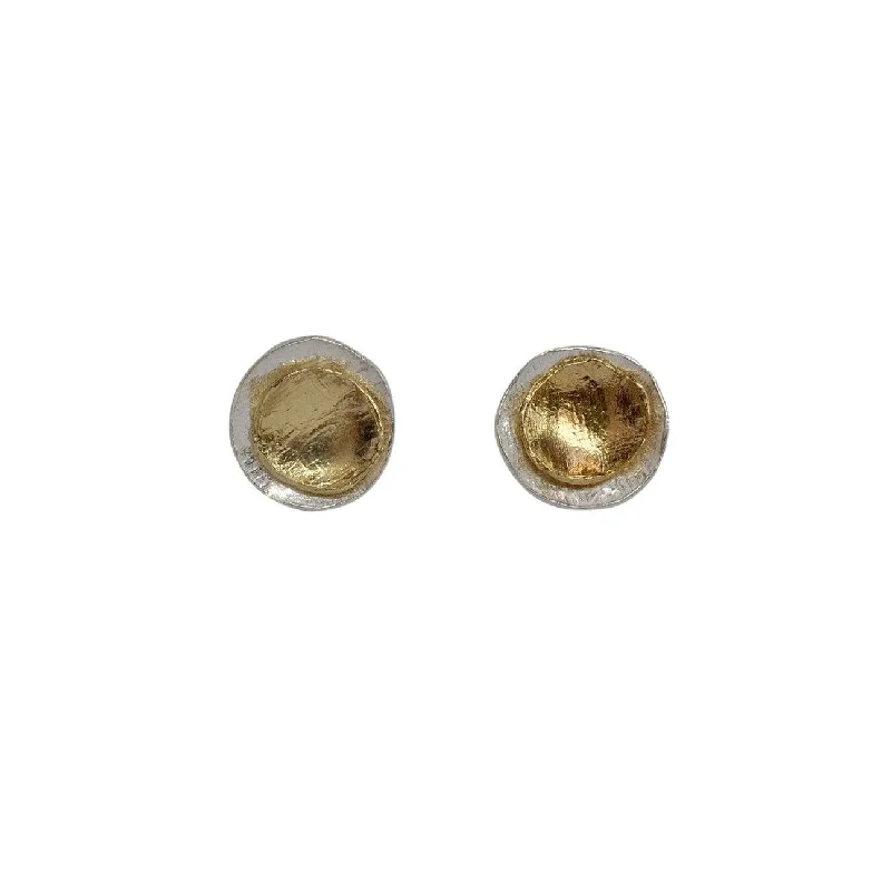 Double Disc Gold and Silver Stud Earrings