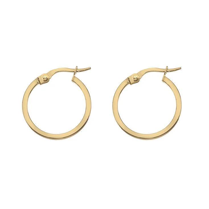 9ct Yellow or White Gold 15mm Square Cut Round Hoop Earrings