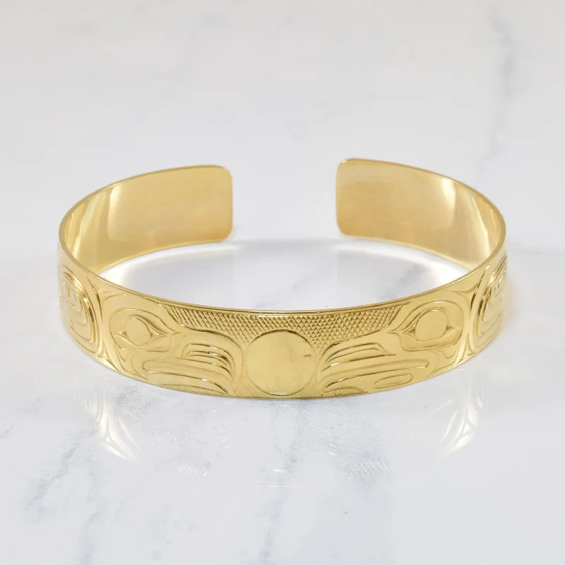 Hand Carved Raven & Eagle Indigenous Art Bangle | 7" |