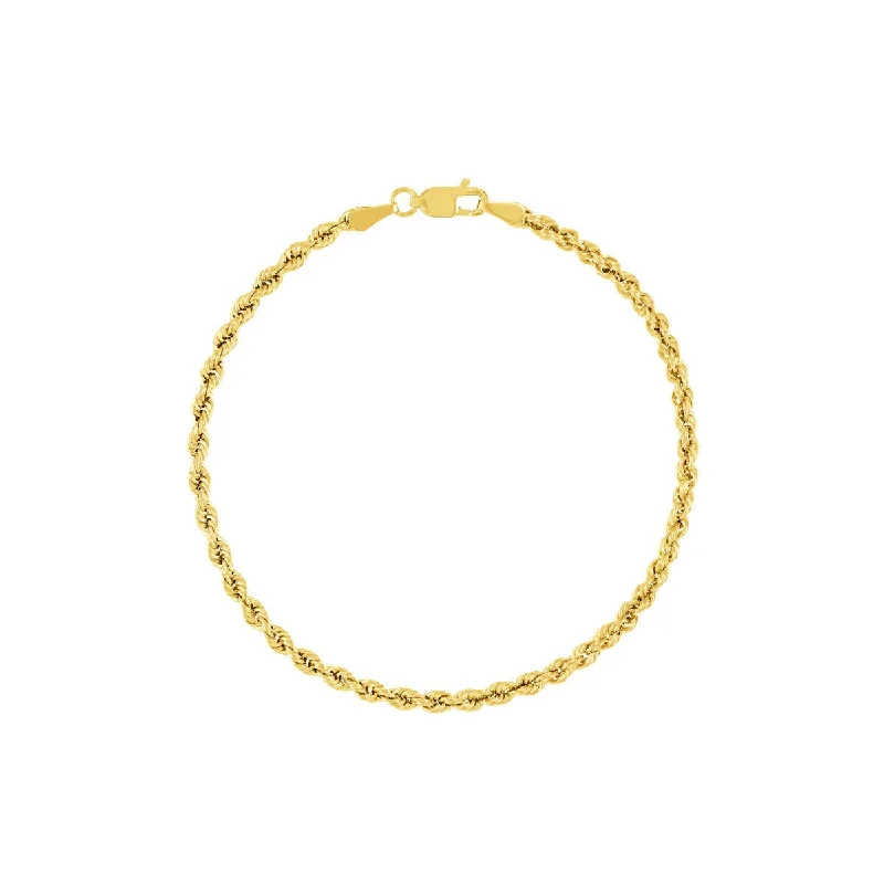 14K Gold 2.90mm Light Rope Chain with Lobster Lock Bracelet