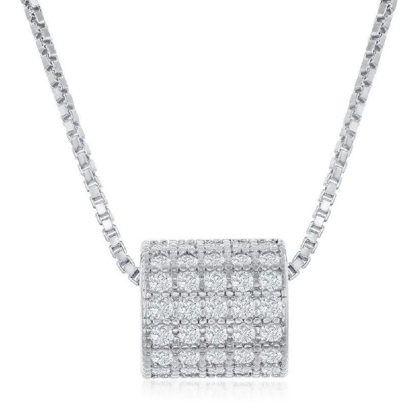 Sterling Silver Rhodium Plated Micro Pave Rod Necklace