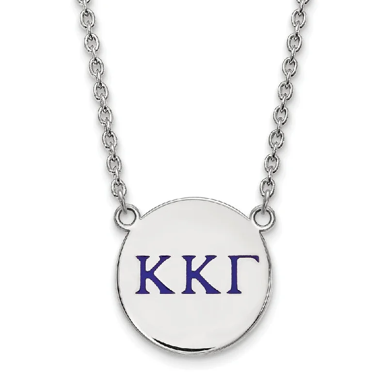 Sterling Silver Kappa Kappa Gamma Large Blue Enamel Greek Necklace