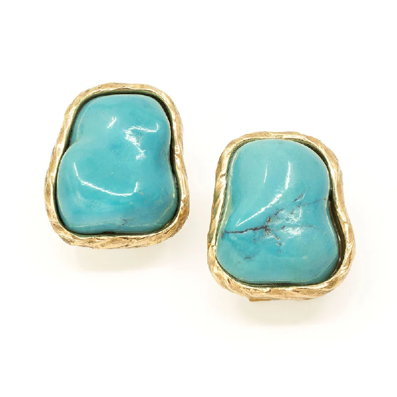 Gold Rimmed Tumbled Turquoise Earring