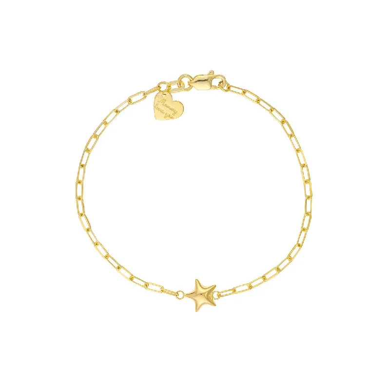 14K Yellow Gold Kid's Paper Clip Chain Bracelet with Star