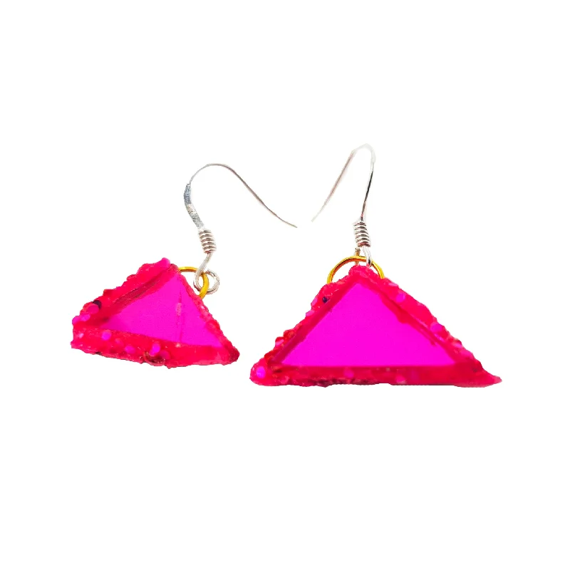 PINK TRIANGLE PENDANT EARRINGS, 2021