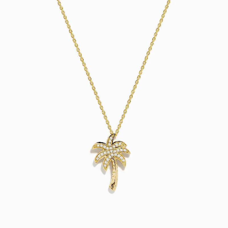 Nature 14K Yellow Gold Diamond Palm Tree Pendant