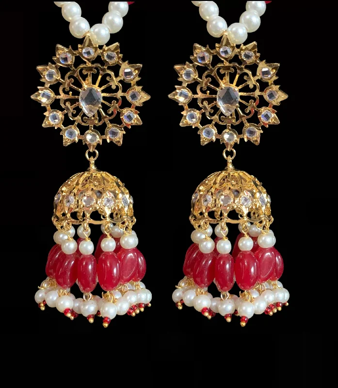 DER191 Karanphool jhumka - ruby  ( READY TO SHIP)