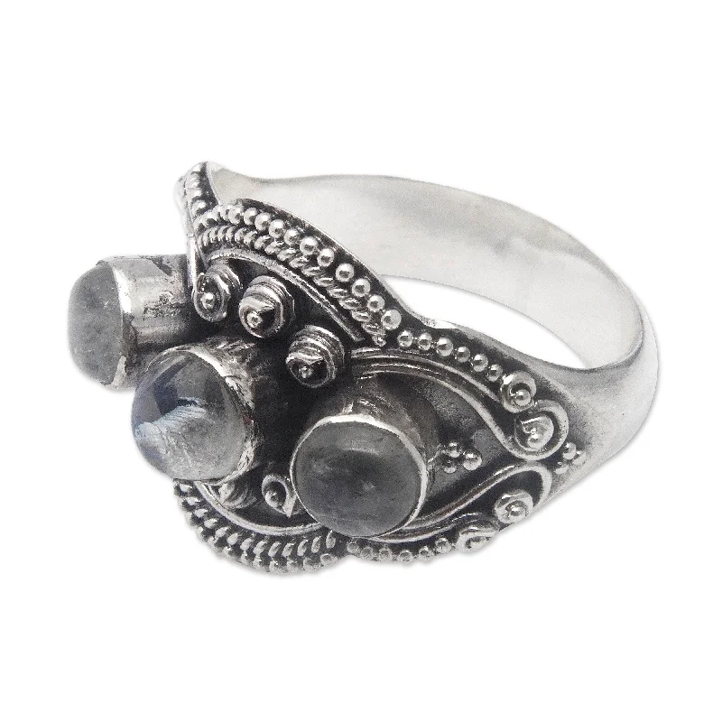 Novica Handmade Palatial Harmony Rainbow Moonstone Cocktail Ring