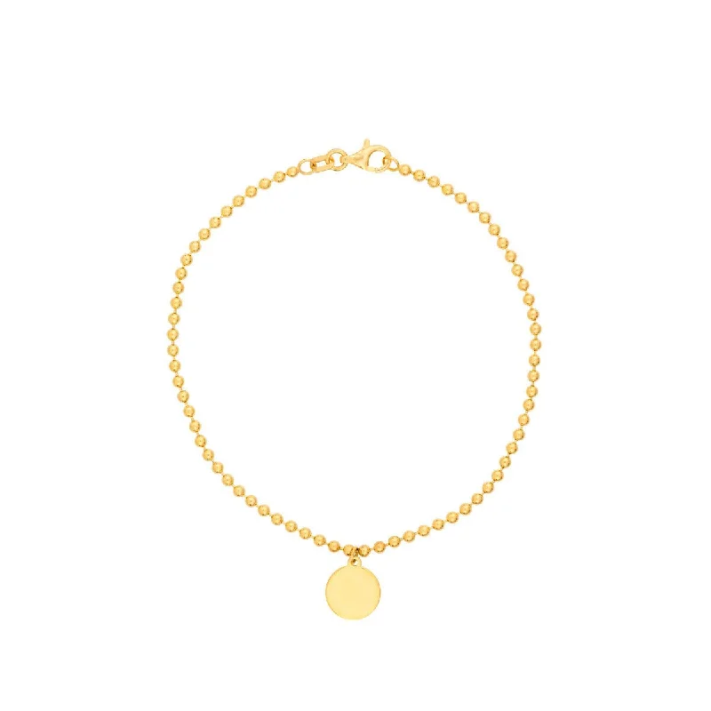 14K Yellow Gold 2.00mm Beaded Chain w/Dangle Disc Bracelet