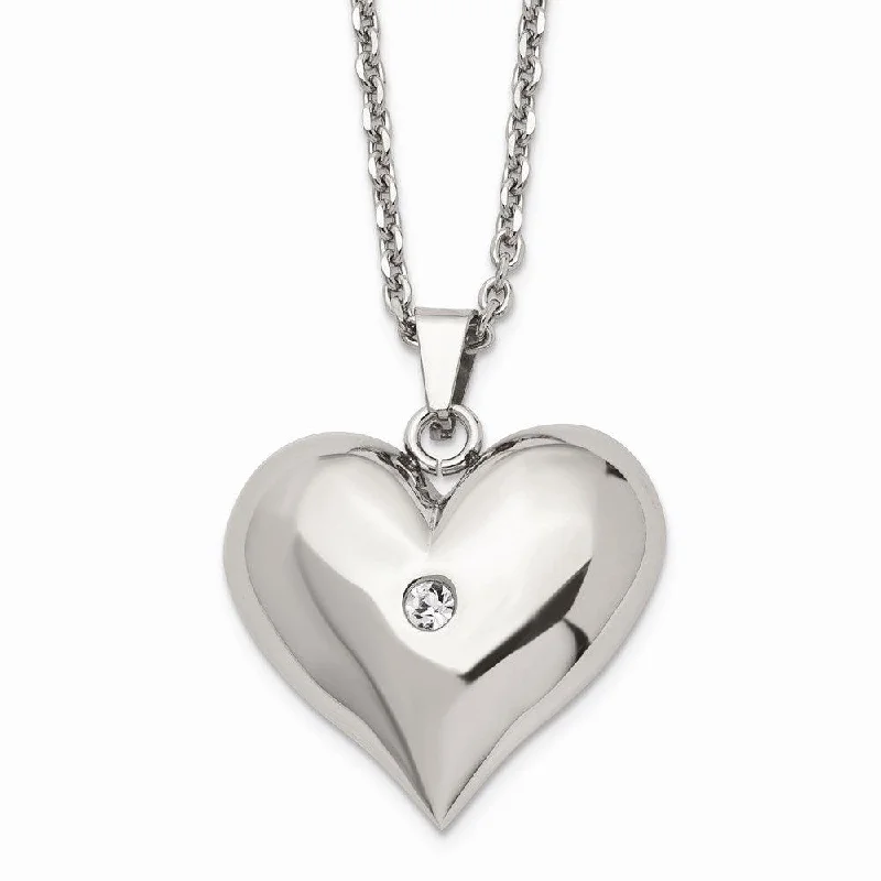 Stainless Steel Polished w/ Crystal Heart Necklace