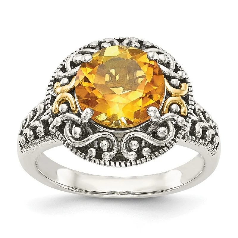 Curata 925 Sterling Silver Polished Prong set With 14k Citrine Ring