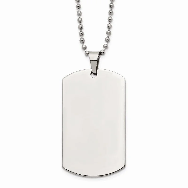 Stainless Steel Brushed & Polished Rounded Edge 2mm Thick Dog Tag Necklace