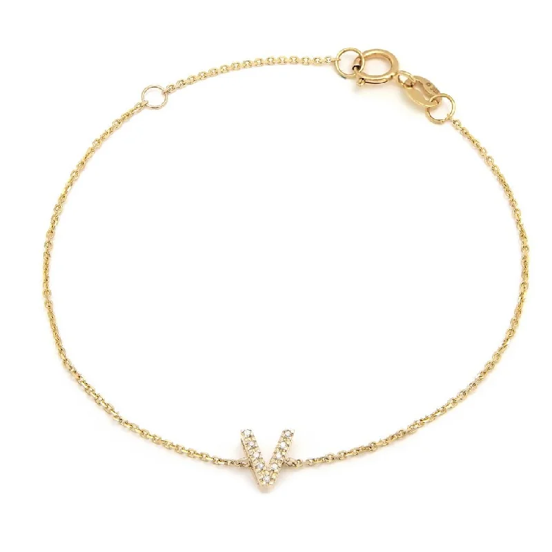 14K Yellow Gold Diamond Initial "V" Bracelet