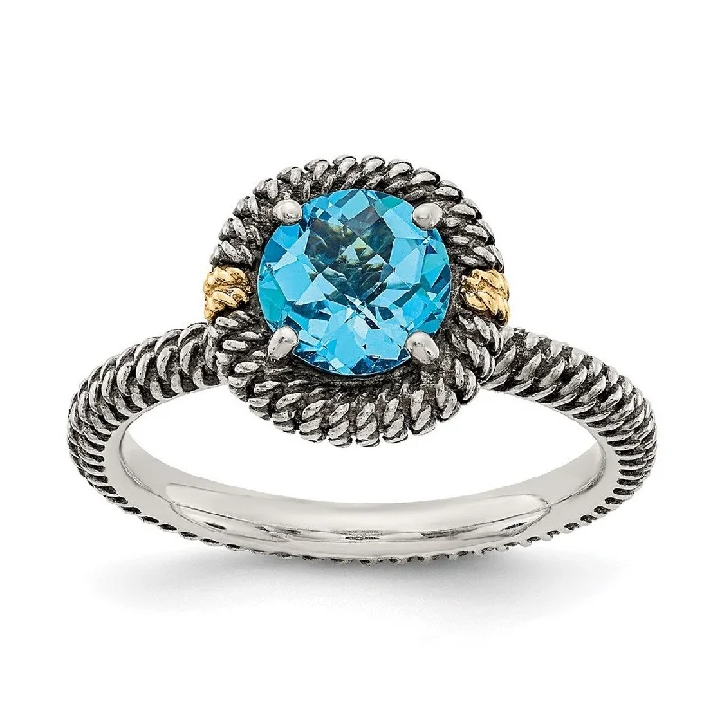 Curata 925 Sterling Silver With 14k Round Blue Topaz Ring