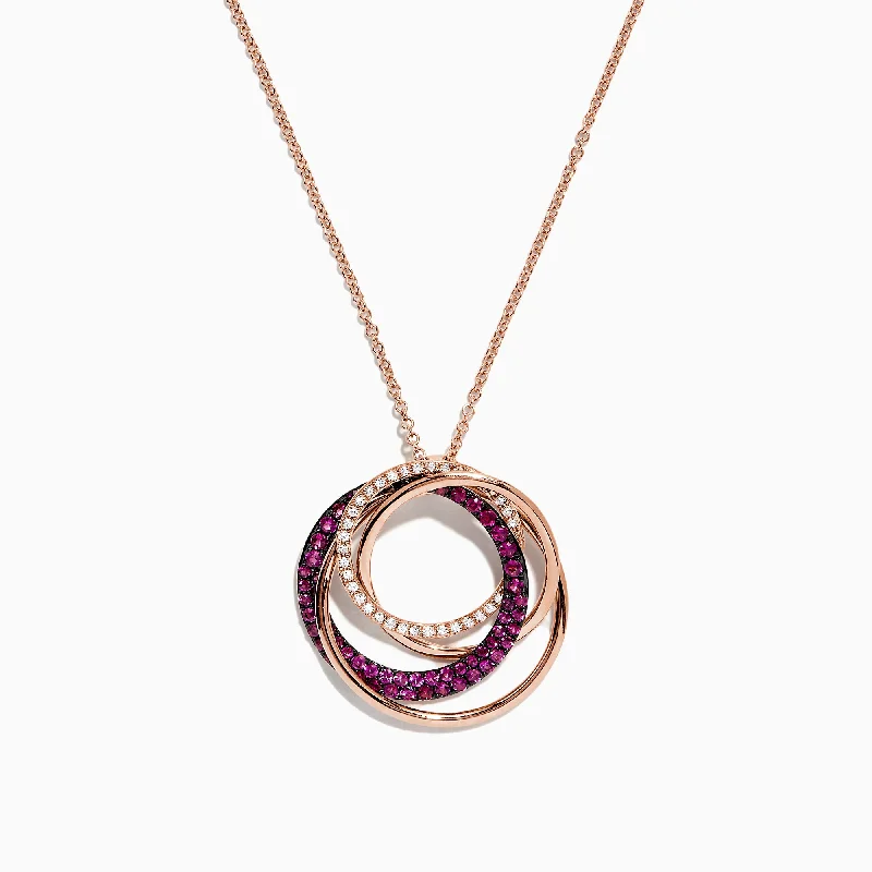 Ruby Royale 14K Rose Gold Ruby and Diamond Circles Pendant, 0.66 TCW