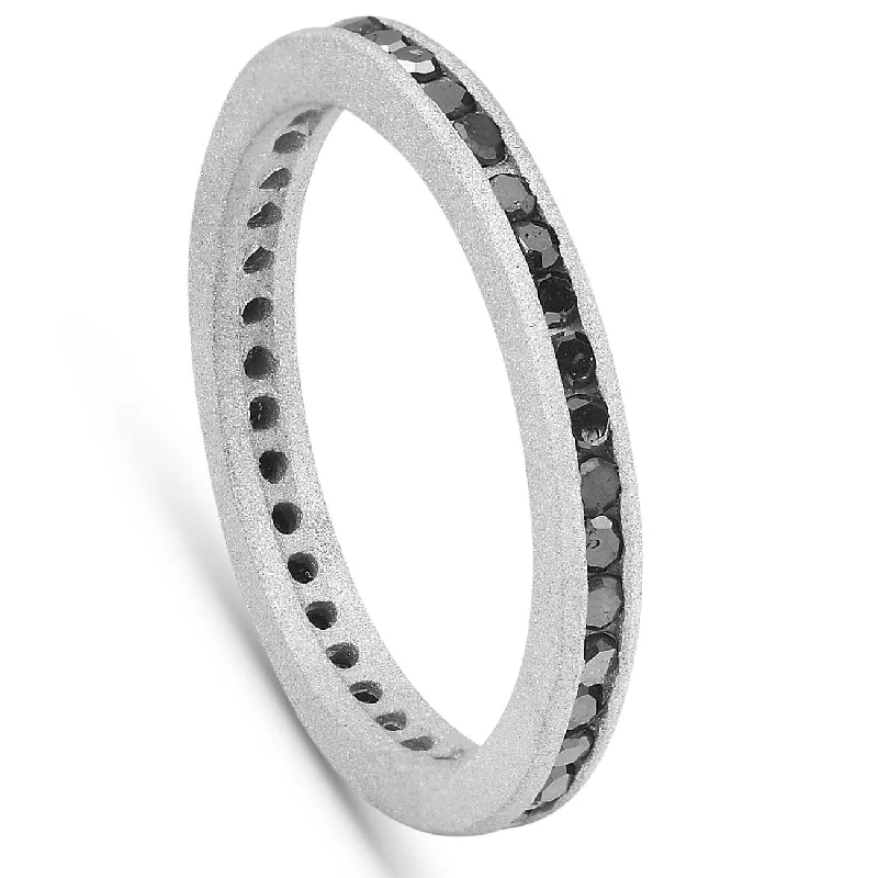 1/2ct Raw Black Diamond Channel Set Eternity Ring White Gold