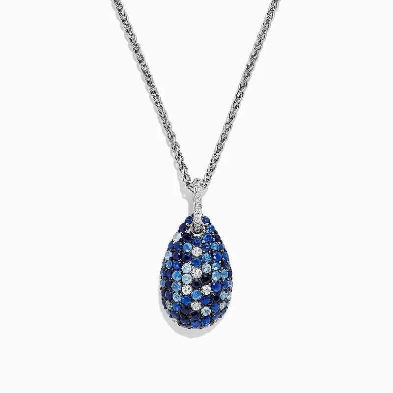 925 Sterling Silver Blue Sapphire & Diamond Pendant, 3.26 TCW