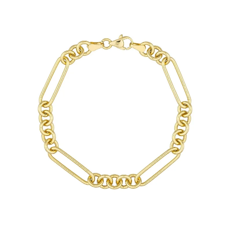 14K Yellow Gold 5+1 Round Paper Clip Chain Bracelet