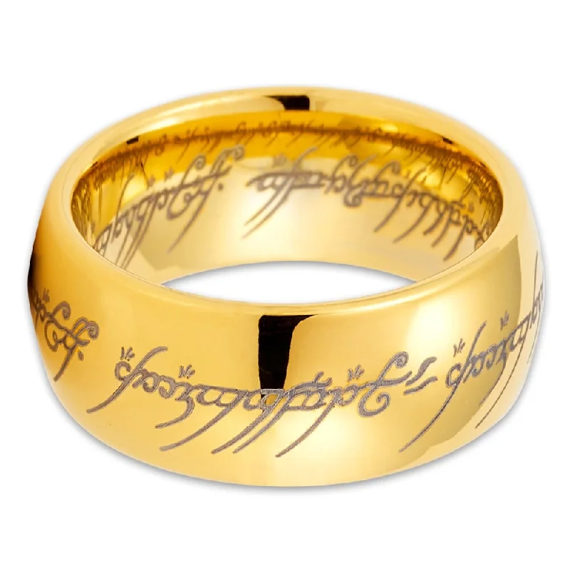 Tungsten Wedding Ring 10Mm Yellow Gold Lord Of The Rings Comfort Fit Sizes 714