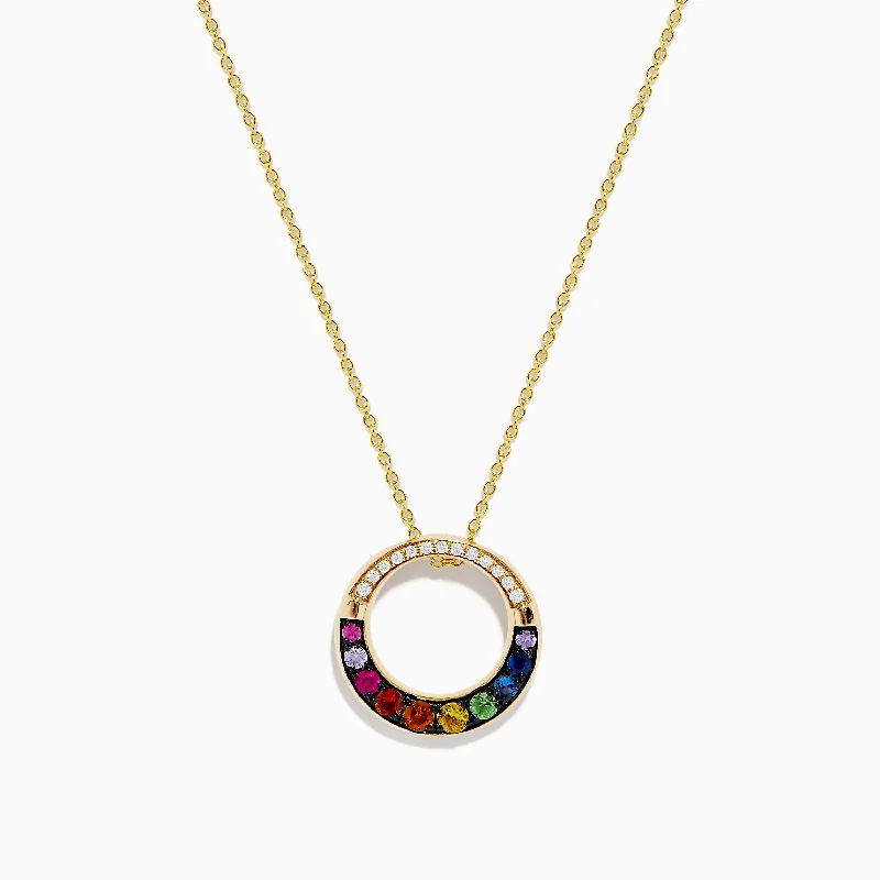 Watercolors 14K Yellow Gold Multi Sapphire and Diamond Circle Pendant