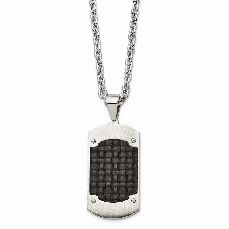 Stainless Steel Brushed Black Leather Dogtag Necklace