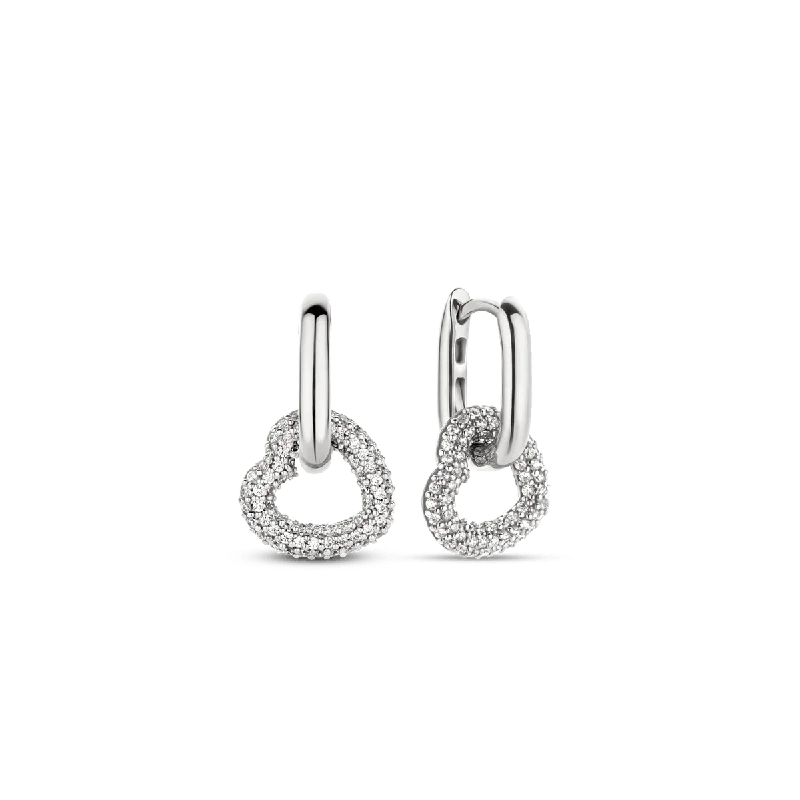 Ti Sento Silver Link Earrings with Cubic Zirconia Hearts