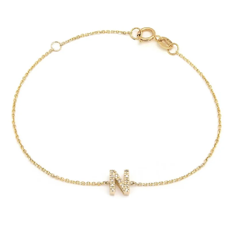 14K Yellow Gold Diamond Initial "N" Bracelet