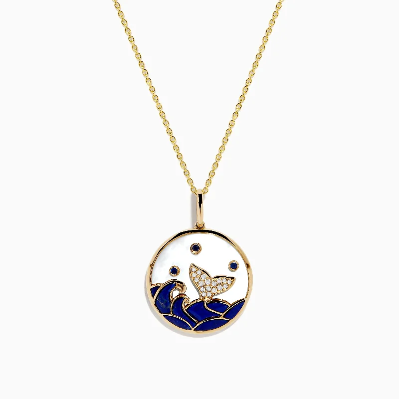 Seaside 14K Yellow Gold Lapis, Mother of Pearl, Sapphire and Diamond Pendant