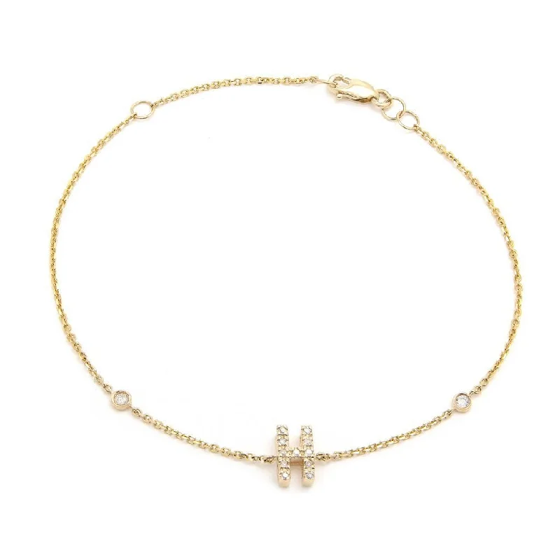 14K Gold Initial "H" Bracelet With Diamonds