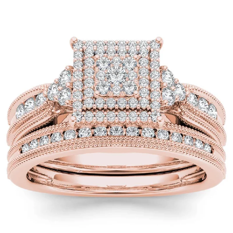 De Couer 14K Rose Gold 1/2ct TDW Diamond Cluster Halo Ring